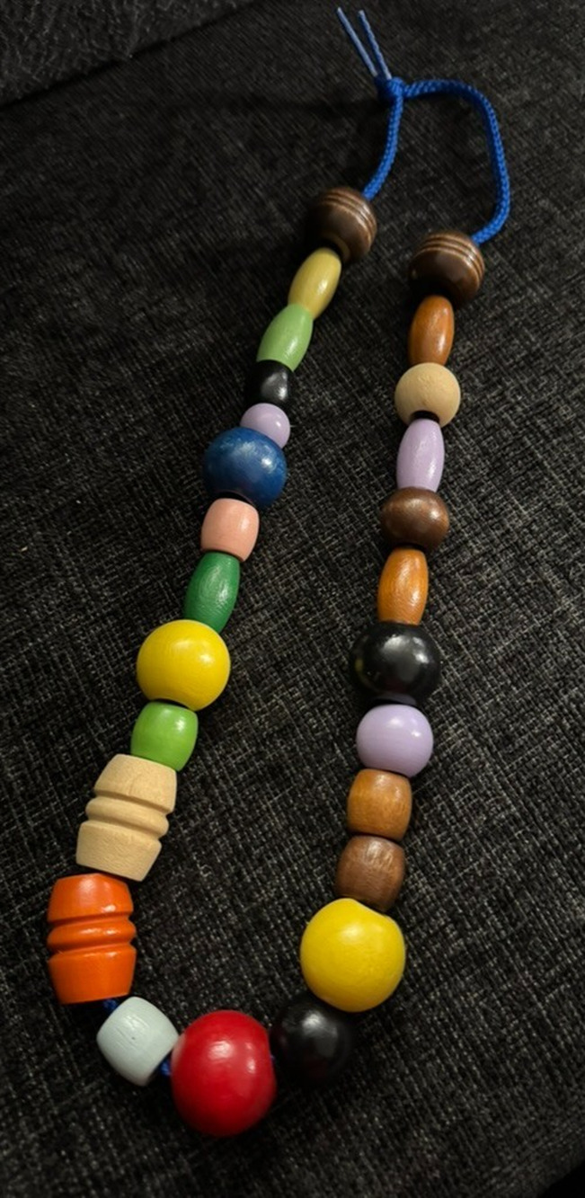 Vintage Wooden Block Beaded Necklace Red Brown Yellow Blue Orange Green - 16"